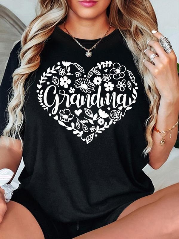 Women'WB shield Floral & Letter Print Drop Shoulder Tee, Casual Short Sleeve Round Neck T-Shirt for Summer, Women'WB...