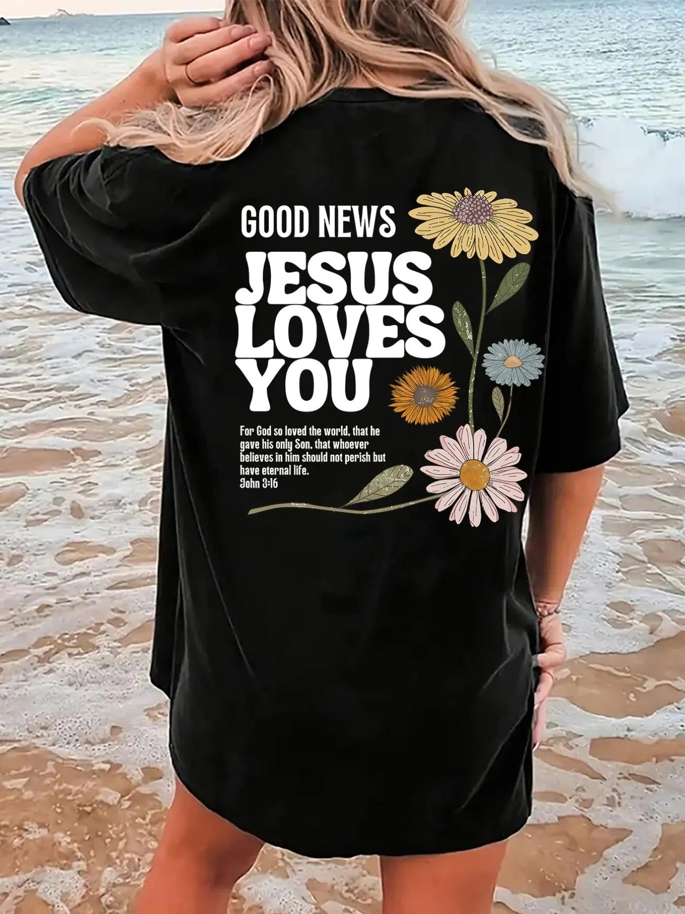 Women'WB shield Floral & Letter Print Drop Shoulder Tee, Stylish Casual Short Sleeve Round Neck T-Shirt for Daily Wear,...