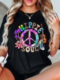 Women'WB shield Floral & Letter Print Round Neck Graphic Tee, Casual Crew Neck Short Sleeve T-shirt, Ladies Summer Outfit...