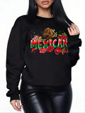 Women'WB shield Floral & Letter Print Round Neck Pullover, Fashion Casual Crew Neck Sweatshirt for Daily Holiday Outdoor...