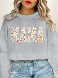 Women'WB shield Floral & Letter Print Round Neck Sweatshirt, Fashion Casual Crew Neck Long Sleeve Pullover for Daily...