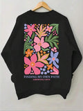 Women'WB shield Floral & Letter Print Round Neck TNF Lined Sweatshirt, Casual Long Sleeve Crew Neck Pullover for Fall &...