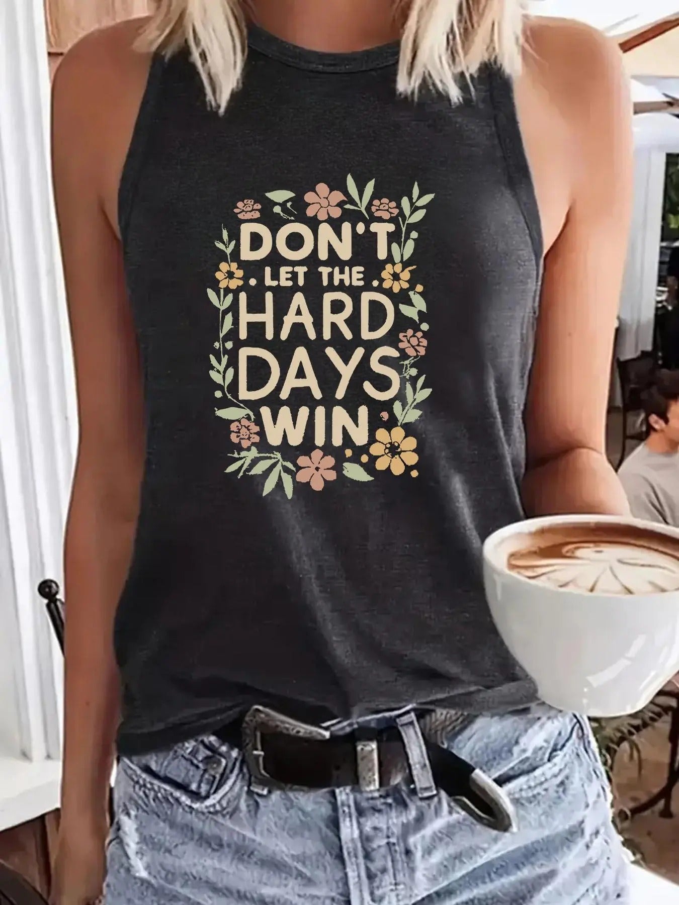 Women'WB shield Floral & Letter Print Round Neck Tank Top, Casual Sleeveless Top for Summer, Ladies TNF for Daily Wear,...