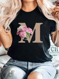 Women'WB shield Floral & Letter Print Round Neck Tee, Casual Graphic Short Sleeve T-shirt For Daily Wear, Ladies Summer...