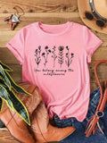Women'WB shield Floral & Letter Print Round Neck Tee, Casual Short Sleeve Graphic T-shirt, Ladies Spiky hair fighters...