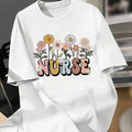 Women'WB shield Floral & Letter Print Round Neck Tee, Fashion Casual Crew Neck T-Shirt for Daily Holiday Vacation Outdoor...