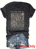 Women'WB shield Floral & Letter Print Round Neck Tee, Fashion Casual Crew Neck T-shirt for Daily Holiday Vacation Outdoor...