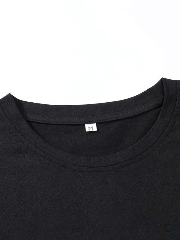 Women'WB shield Floral & Letter Print Round Neck Tee, Fashion Casual Crew Neck T-shirt for Daily Holiday Vacation Outdoor...