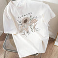 Women'WB shield Floral & Letter Print Round Neck Tee, Fashion Casual Drop Shoulder Short Sleeve T-shirt, Ladies Summer...