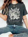Women'WB shield Floral & Letter Print Round Neck Tee, Trendy Casual Short Sleeve Crew Neck T-shirt for Daily Wear, Ladies...