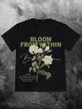 Women'WB shield Floral & Letter Print Round Neck Tee, Trendy Casual Short Sleeve T-shirt for Daily Wear, Ladies Outfit...