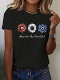 Women'WB shield Floral & Letter Print Round Neck Tee, Trendy Casual Short Sleeve T-shirt for Daily Wear, Ladies Spiky...