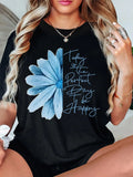 Women'WB shield Floral & Letter Print Round Neck Tee, Trendy Casual Short Sleeve T-shirt for Daily Wear, Ladies Summer...
