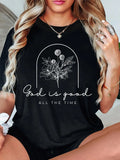 Women'WB shield Floral & Letter Print Round Neck Tee, Trendy Casual Short Sleeve T-shirt for Daily Wear, Ladies Summer...