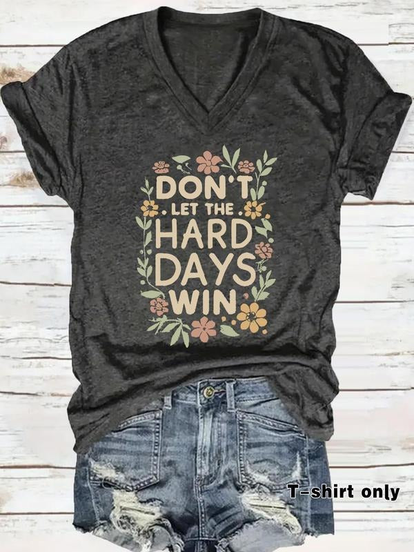 Women'WB shield Floral & Letter Print Superhero team Neck Tee, Casual Hard Days Win Letter Print Short Sleeve T-Shirt for...