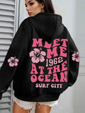 Women'WB shield Floral & Letter Print TNF Lined Hoodie, Fashion Casual Hooded Sweatshirt for Daily Holiday Outdoor Wear,...