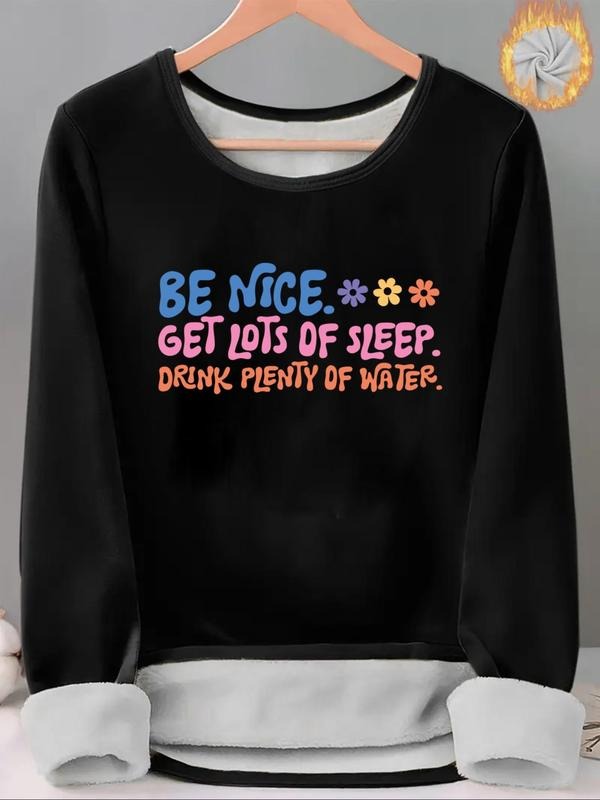 Women'WB shield Floral & Letter Print TNF Lined Tee, Casual Long Sleeve Round Neck T-shirt for Fall & Winter, Ladies TNF...