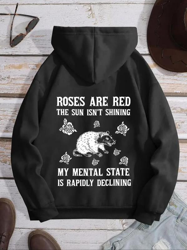Women'WB shield Floral & Mouse & Letter Print Drawstring Hoodie, Fashion Casual Hooded Sweatshirt For Daily Holiday...