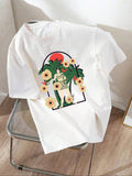 Women'WB shield Floral & Palm Tree Print Drop Shoulder Tee, Casual Short Sleeve Round Neck T-shirt for Daily Wear, Ladies...