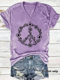 Women'WB shield Floral & Peace Symbol Print Superhero team Neck Tee, Fashion Casual Short Sleeve T-shirt for Daily Wear,...