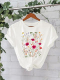 Women'WB shield Floral & Plants Print Round Neck Tee, Casual Short Sleeve Crew Neck T-Shirt for Summer, Fashion Women'WB...