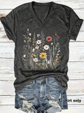 Women'WB shield Floral & Plants Print Superhero team Neck Tee, Casual Boho Short Sleeve T-Shirt for Summer, Ladies TNF...