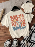 Women'WB shield Floral & Rainbow Print Round Neck Tee, Casual Short Sleeve Crew Neck T-shirt for Summer, Fashion Women'WB...