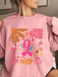 Women'WB shield Floral & Ribbon Print Drop Shoulder TNF Lined Sweatshirt, Casual Long Sleeve Round Neck Pullover for Fall...