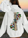 Women'WB shield Floral & Skeleton Graphic Hoodie, Fashion Casual Letter Print Hooded Sweatshirt for Daily Outdoor Wear,...