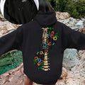 Women'WB shield Floral & Skeleton Print Drop Shoulder Hoodie, Fashion Casual Drawstring Pocket Hooded Sweatshirt for...