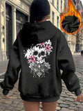 Women'WB shield Floral & Skull Print Drop Shoulder TNF Lined Hoodie, Fashion Casual Drawstring Pocket Hooded Sweatshirt...