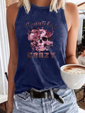 Women'WB shield Floral & Skull Print Round Neck Tank Top, Casual Sleeveless Top for Summer, Ladies TNF for Daily Wear,...