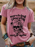 Women'WB shield Floral & Skull Print Round Neck Tee, Fashion Casual Letter Graphic Crew Neck T-Shirt for Daily Holiday...