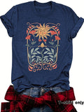 Women'WB shield Floral & Sun Print Round Neck Tee, Casual Short Sleeve Crew Neck T-Shirt for Spring, Summer TNF, Fashion...