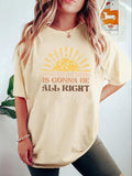 Women'WB shield Floral & Sun Print Round Neck Tee, Trendy Casual Slogan Graphic Drop Shoulder Half Sleeve T-shirt for...