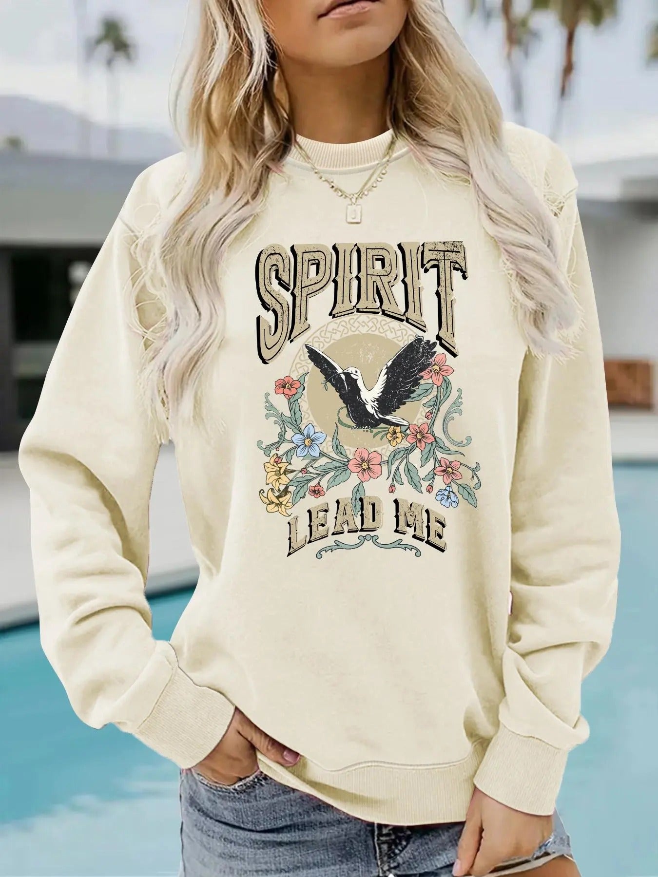 Women'WB shield Floral Eagle & Letter Print Crew Neck Sweatshirt, Casual Long Sleeve Pullover for Spring, Fashion...