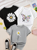 Women'WB shield Floral Graphic Short Sleeve Tee, Casual Round Neck T-Shirt, Ladies Summer TNF for Daily Wear Hoodie,...