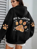 Women'WB shield Floral Paw & Letter Print Drop Shoulder TNF Lined Hoodie, Fashion Casual Letter Print Hooded Sweatshirt...