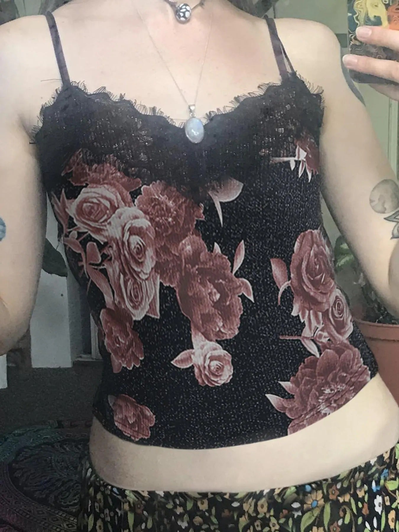 Women'WB shield Floral Print Cami Top, Casual Spaghetti Strap Top for Daily Wear, Ladies TNF for Spiky hair fighters...
