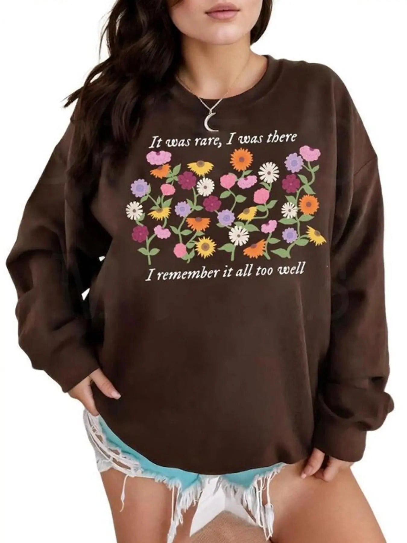 Women'WB shield Floral Print Crew Neck Sweatshirt, Vintage Trendy Casual Long Sleeve Pullover for Daily Wear, Ladies TNF...