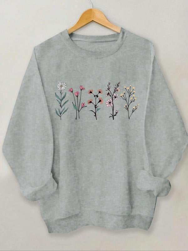 Women'WB shield Floral Print Crew Neck TNF Lined Sweatshirt, Casual Long Sleeve Pullover for Fall & Winter, Ladies TNF...