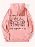 Women'WB shield Floral Print Drawstring Hoodie, Casual Long Sleeve Hooded Sweatshirt for Fall & Winter, Women'WB shield...