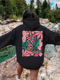 Women'WB shield Floral Print Drop Shoulder Hoodie, Fashion Casual Drawstring Pocket Hooded Sweatshirt for Daily Holiday...