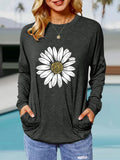 Women'WB shield Floral Print Drop Shoulder Pocket Tee, Casual Long Sleeve Round Neck T-shirt for Spring & Fall, Women'WB...