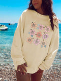 Women'WB shield Floral Print Drop Shoulder Pullover, Fashion Casual Long Sleeve Crew Neck Sweatshirt for Daily Holiday...