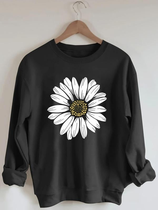 Women'WB shield Floral Print Drop Shoulder Pullover, Fashion Casual Long Sleeve Round Neck Sweatshirt for Daily Holiday...