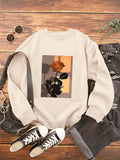 Women'WB shield Floral Print Drop Shoulder Sweatshirt, Casual Long-Sleeve Crew Neck Pullover For Daily Wear, Ladies Fall...