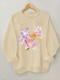 Women'WB shield Floral Print Drop Shoulder Sweatshirt, Casual Long Sleeve Round Neck Pullover for Daily Wear, Ladies TNF...