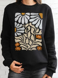 Women'WB shield Floral Print Drop Shoulder Sweatshirt, Casual Long Sleeve Round Neck Pullover for Fall & Winter, Ladies...