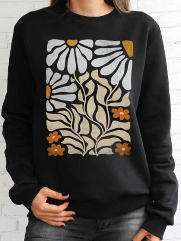 Women'WB shield Floral Print Drop Shoulder Sweatshirt, Casual Long Sleeve Round Neck Pullover for Fall & Winter, Ladies...